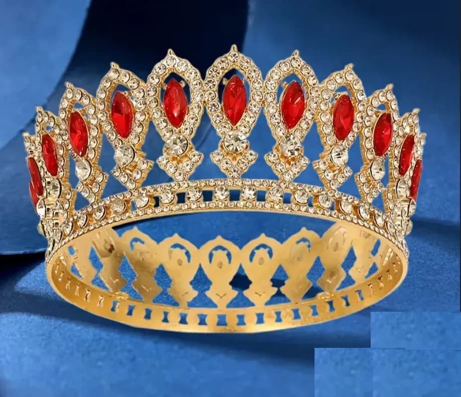 Корона метал. в стилі барокко,золота з червоним камінням, 12,5х5см
