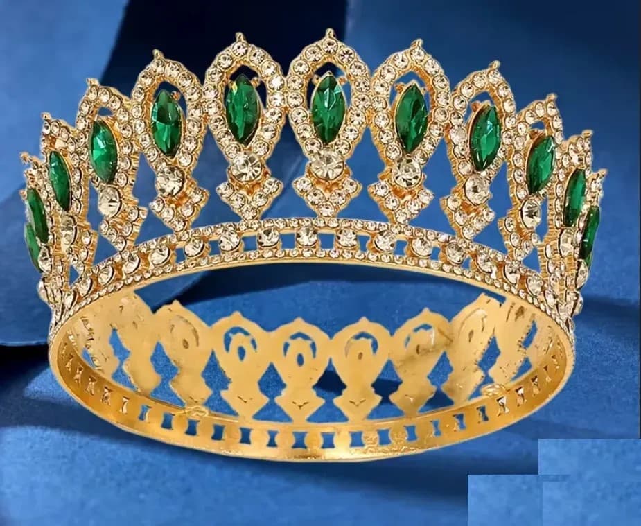 Корона метал. в стилі барокко,золота з смарагдовим камінням, 12,5х5см