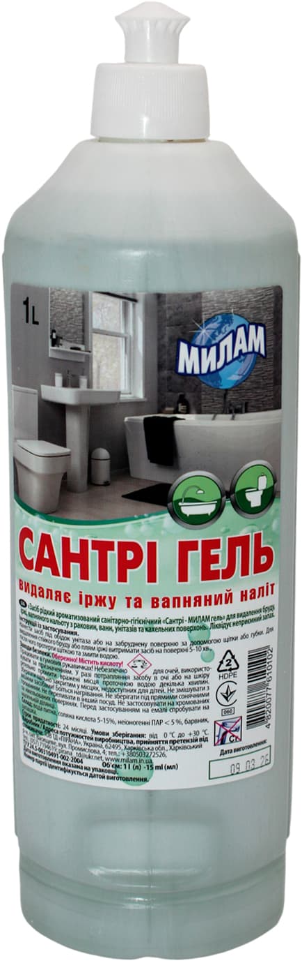 Миючий засіб для сантехніки 1 л Милам Сантрі гель іржа/вапно (8) 0102