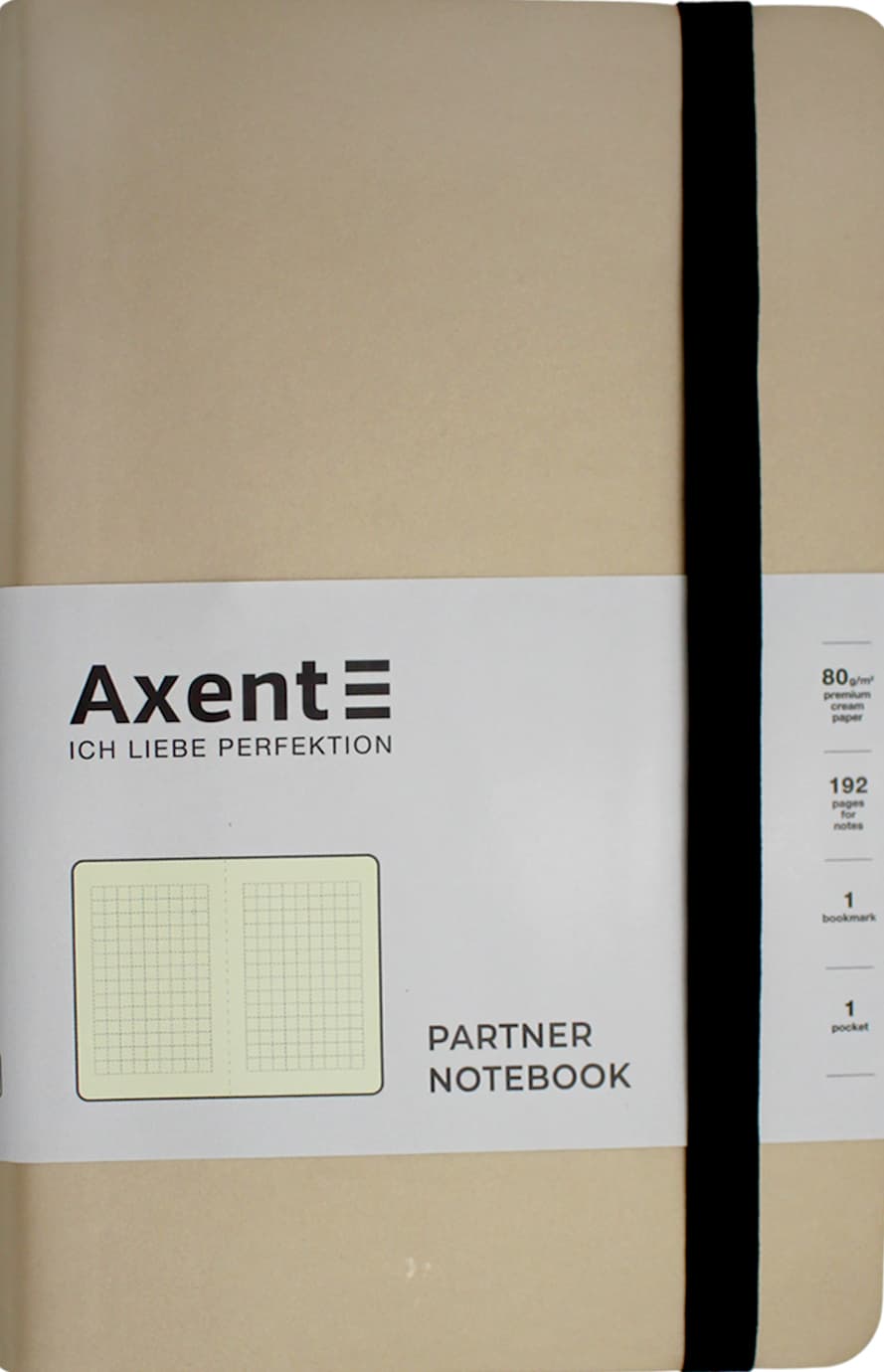 Блокнот B6 картонная обложка 96 листов клетка Axent Partner Soft золотой 8206-35