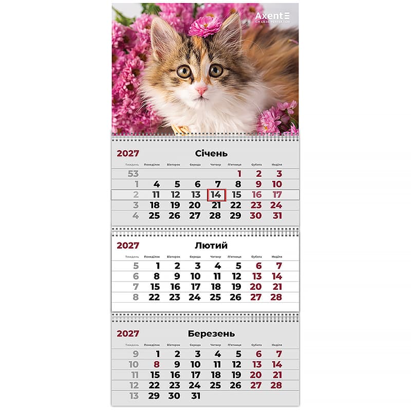 Календар кварт. настін. "Axent" "Cats 3" 2027,3 пружини №8803-27-9-А(20)