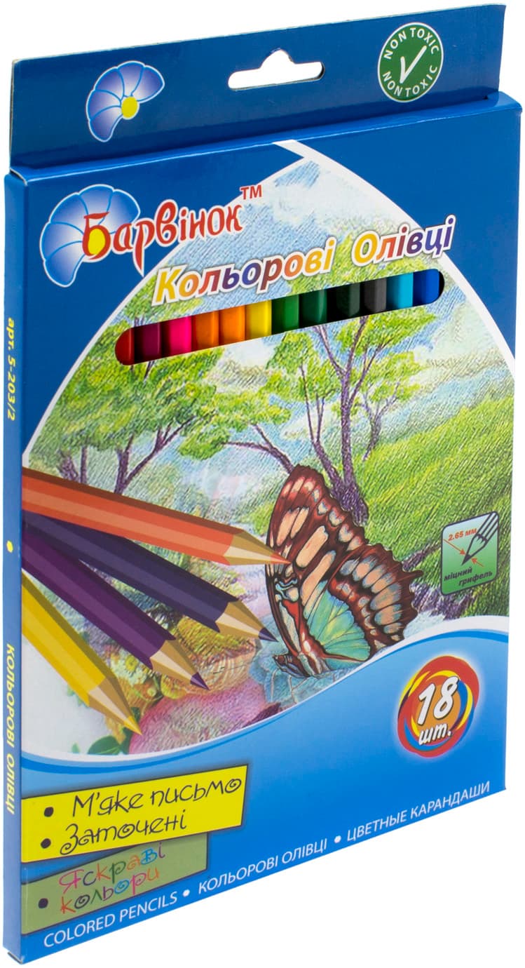 Олівці кольорові Барвінок Квіти 18 кольорів (8) (160) 5-203/2