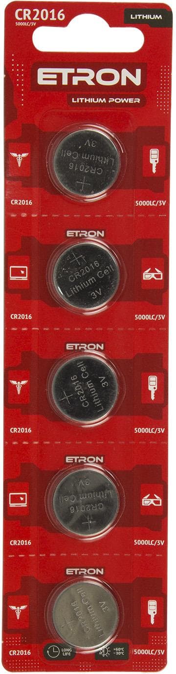 Батарейка Etron Lithium Power CR2016/5bl 3V (5) (60)