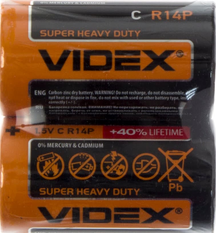 Батарейки Videx R-14 плівка 2 шт (12)