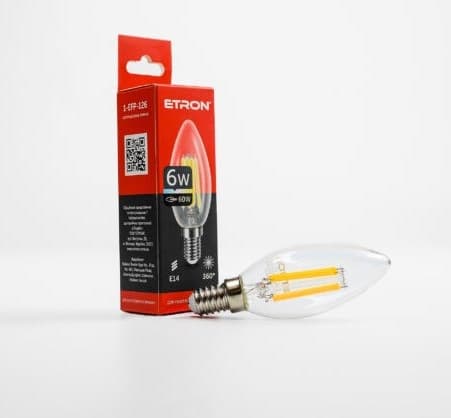Лампа Etron Filament Power прозоре скло LED 1-EFP-126 C37 6Вт 4200K Е14 (10)