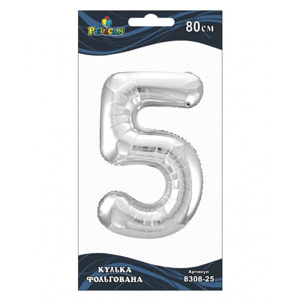 Кулька повітряна фольгована Цифра-5 80 см срібло (1) 830825 Pelican