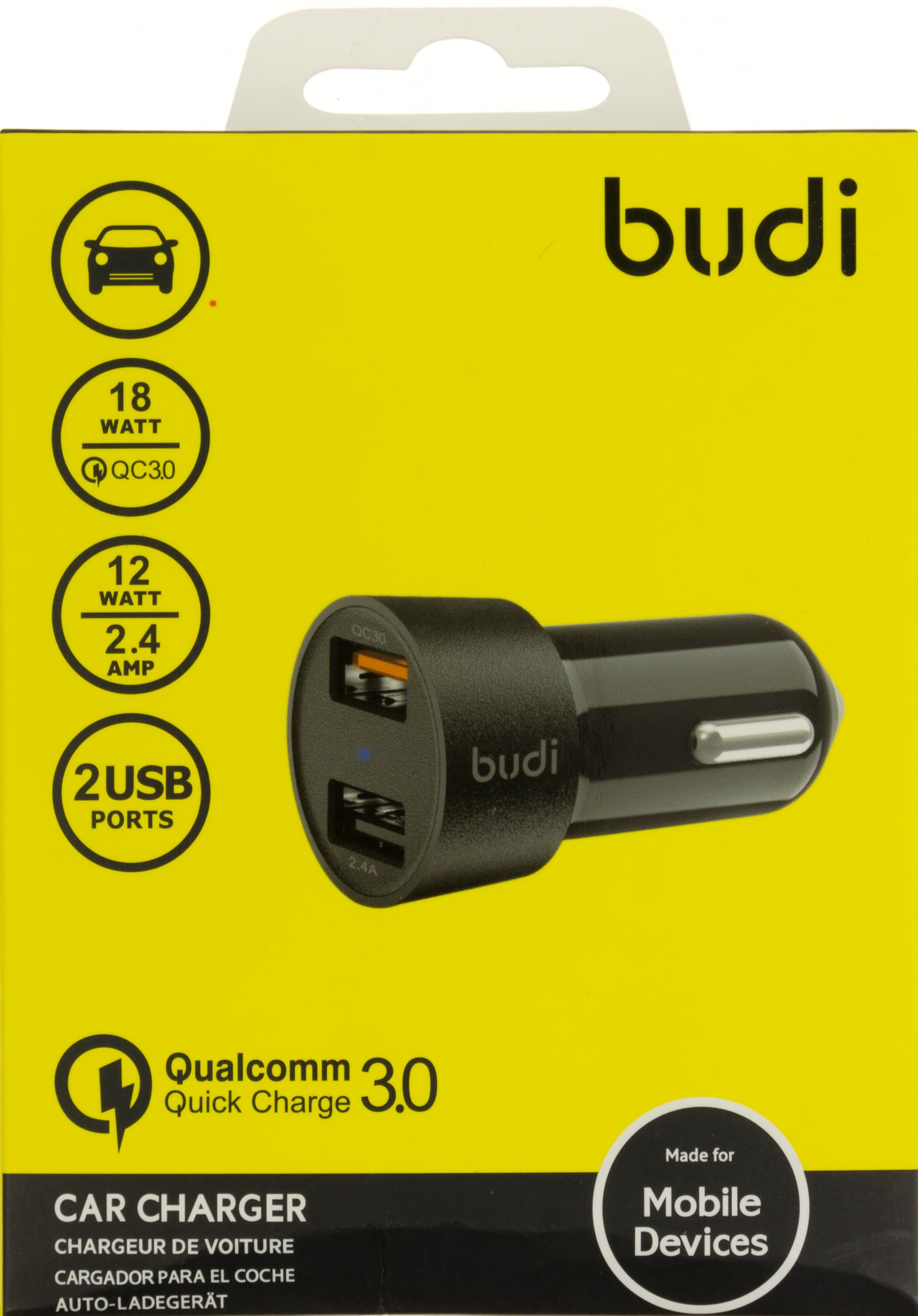 Зарядное устройство автомобильное Budi быстрая зарядка 2.4A 2USB black Breidon №M8J622Q