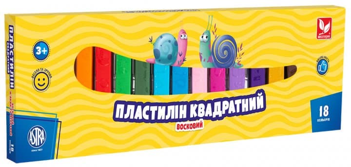 Пластилин восковой 18 цветов 340 гр Школярик квадратный (26) №83814904