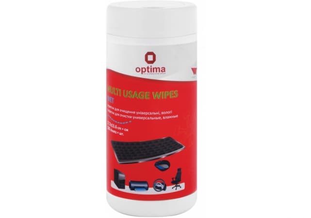 Серветки вологі для очищення оргтехніки "Optima"(100шт) універсальні №E72615(15)