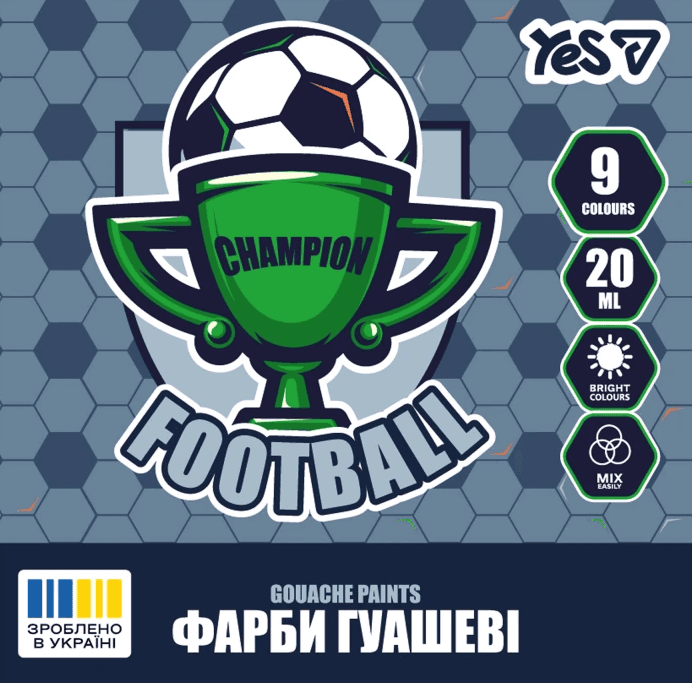 Гуашь "Yes" Football 9цветн. 20мл №230452(12)(24)