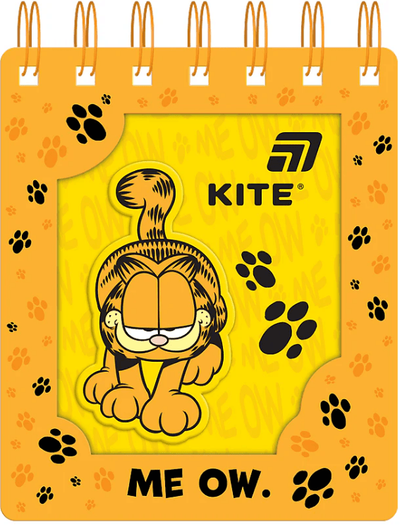 Блокнот пруж. А6 80л. клет. карт. обл. вырубка "Garfield" №GF26-276/Kite/